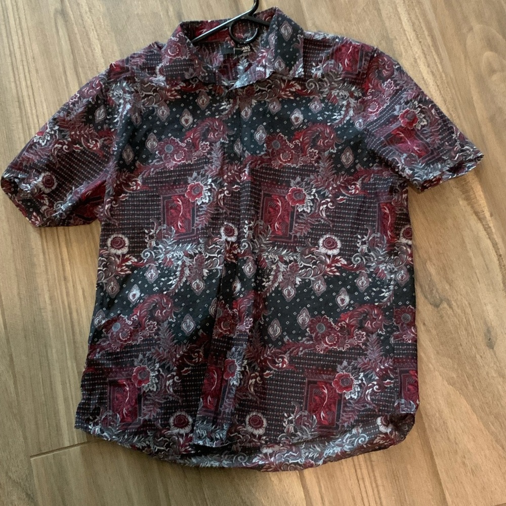 Murano Men's Red and Black Floral Button Down Shirt slim fit
